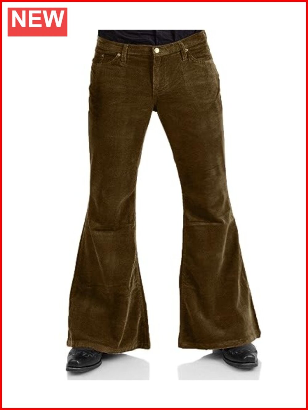 Men's Corduroy Flared Bell Bottom Pants 70s Disco Stretch Vintage